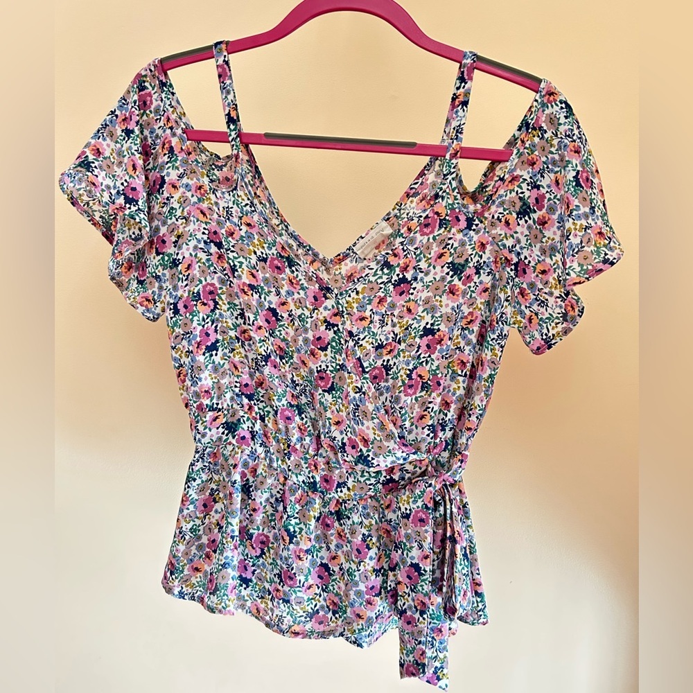 Sienna Sky Spring Floral Top | Women M | Tie Waist Peplum Blouse Cottagecore